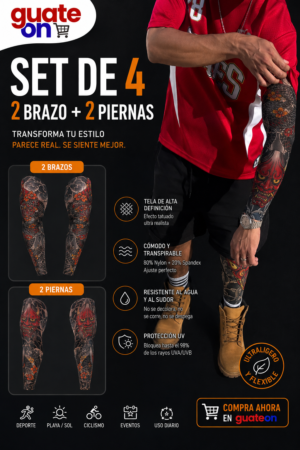 Set de 2 Mangas Tatuaje (Brazo & Pierna) – Talla Universal + ENVÍO GRATIS