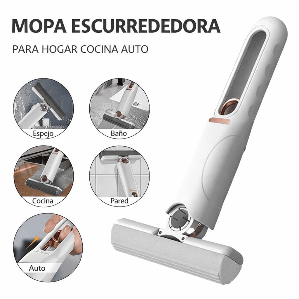 Mini Mopa de Compresión: limpia derrames rápido y escurre con una sola mano, sin complicarte